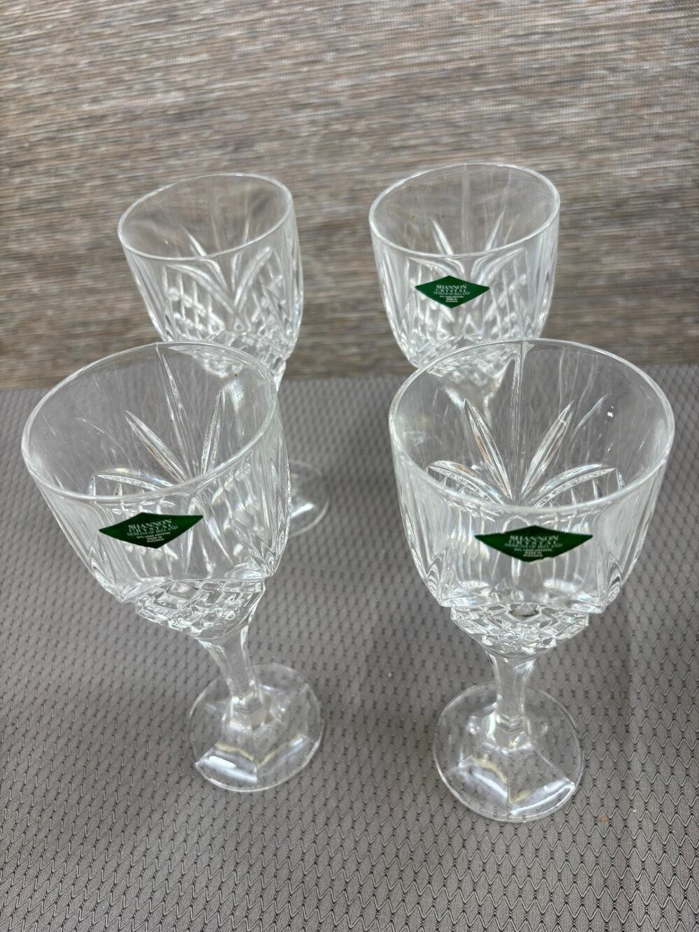 Dublin Set of Four 9oz 24% Lead Crystal Goblets by Godinger 1980s NEW